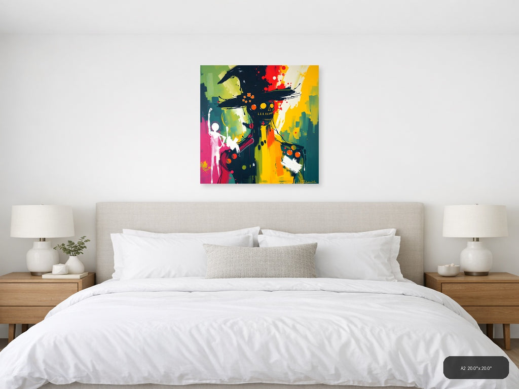 Abstract Colorful Skull with Crow Hat Modern Wall Art — A2 / Bedroom