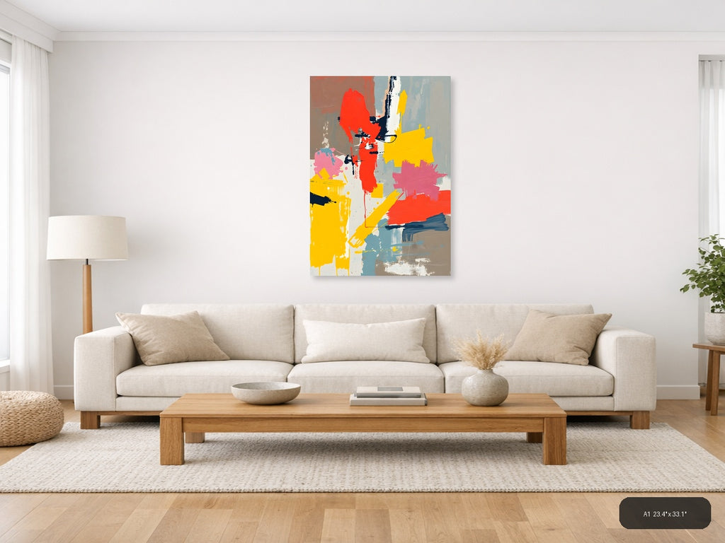Abstract Silhouette Red Yellow Blue Portrait Wall Art — A1 / Living Room
