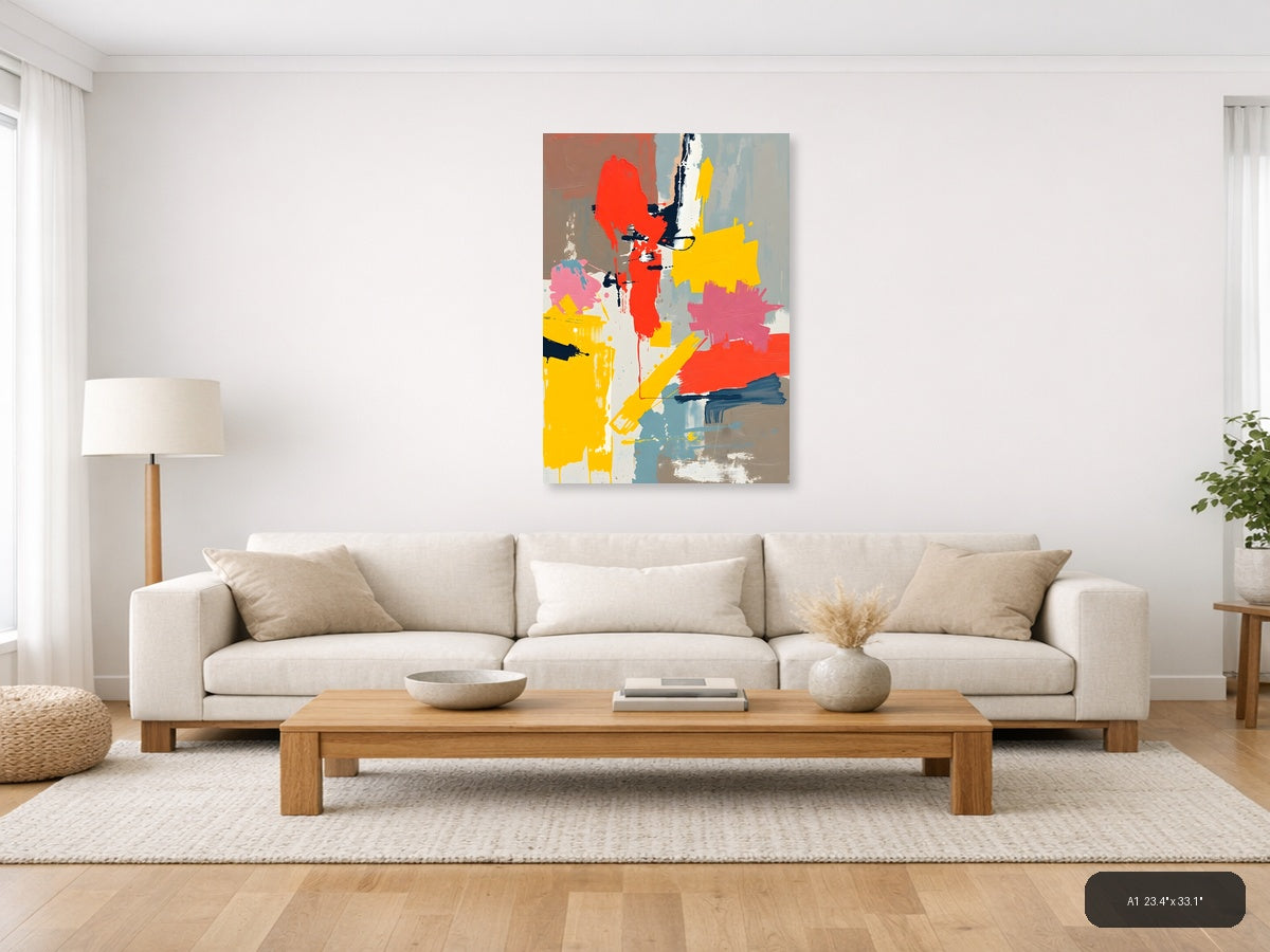 Abstract Silhouette Red Yellow Blue Portrait Wall Art — A1 / Living Room