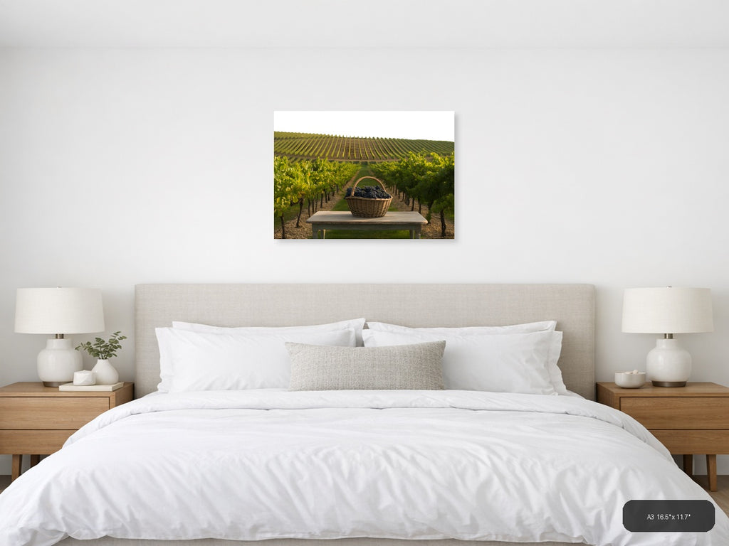 Vineyard Harvest Basket Minimalist Landscape Wall Art — A3 / Bedroom