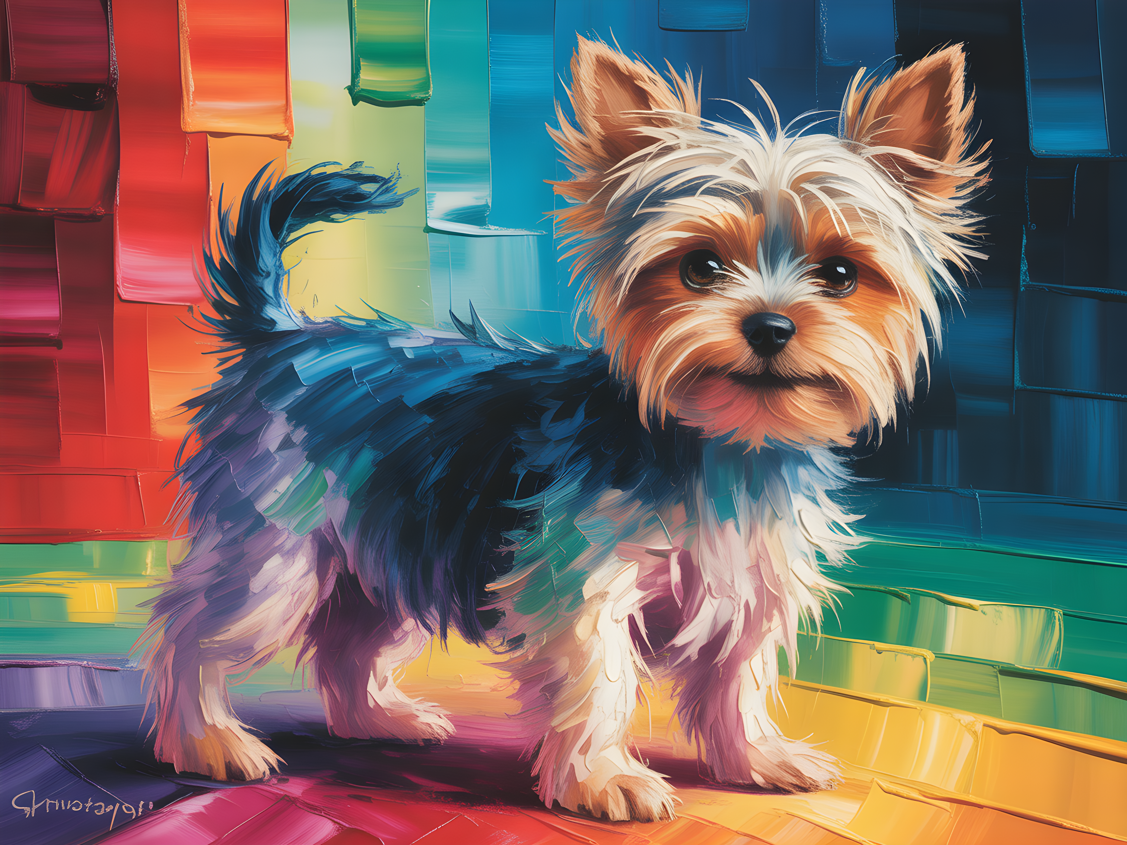 Colorful Abstract Yorkshire Terrier Portrait Wall Art