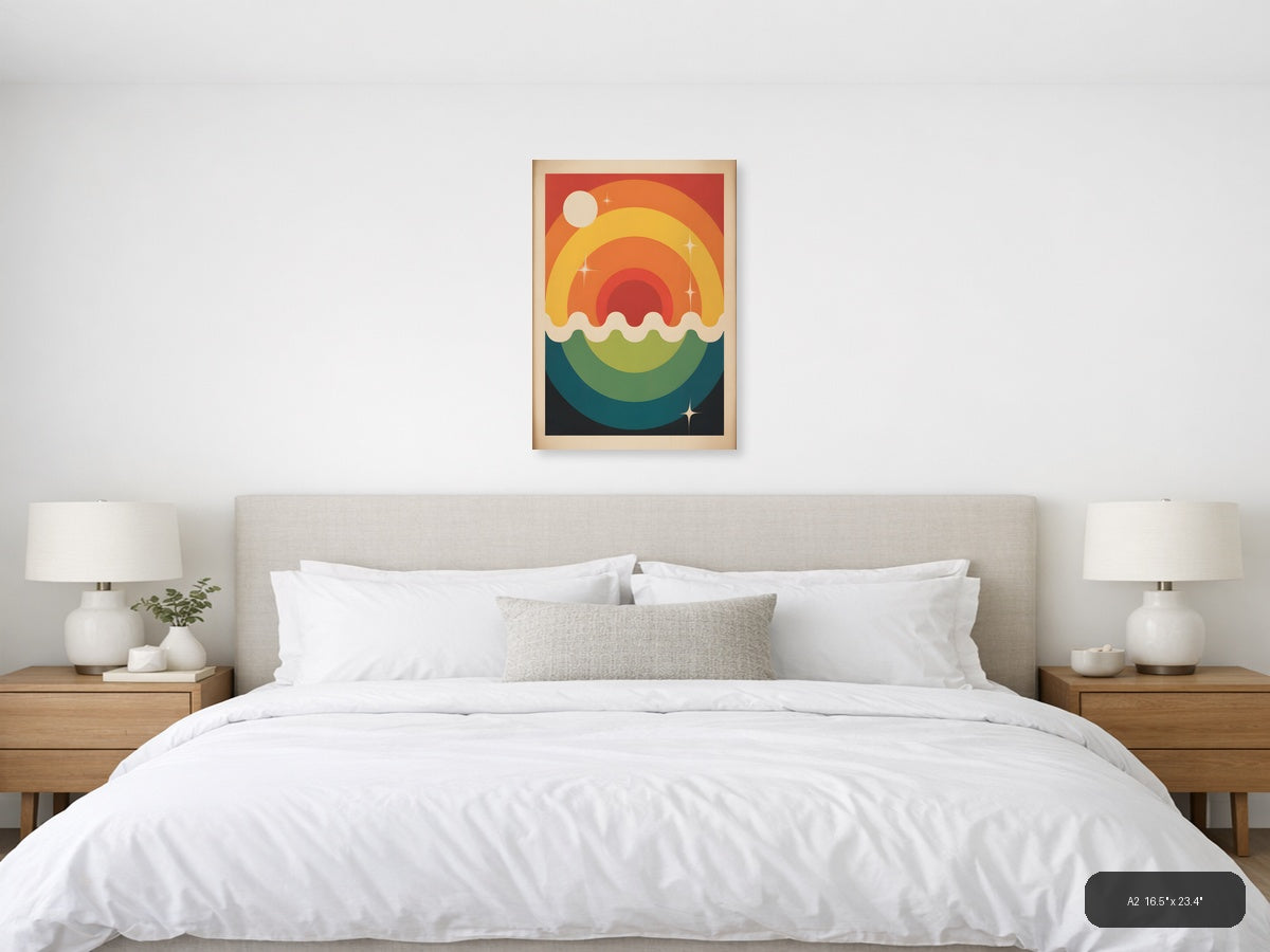 Vintage Rainbow Sunset Landscape Wall Art — A2 / Bedroom