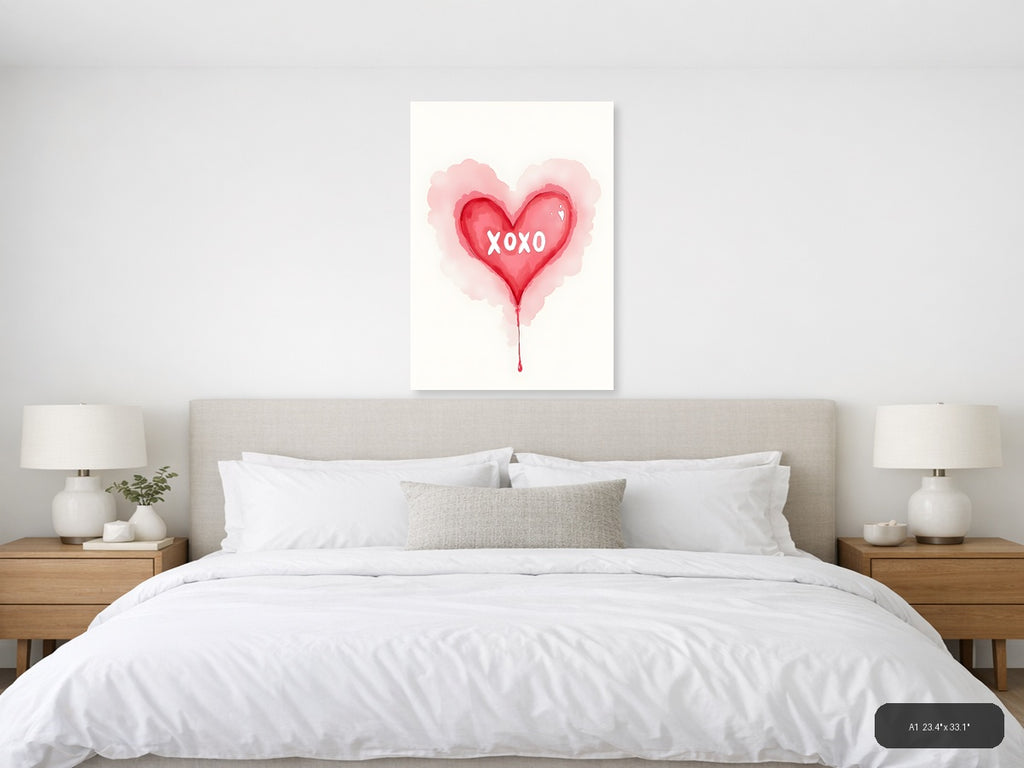 XOXO Red Heart Watercolor Wall Art — A1 / Bedroom