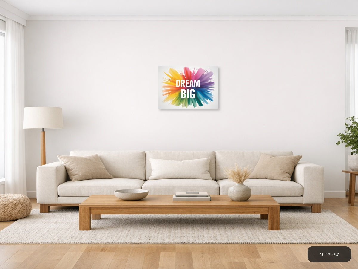 Dream Big Watercolor Burst Motivational Wall Art — A4 / Living Room
