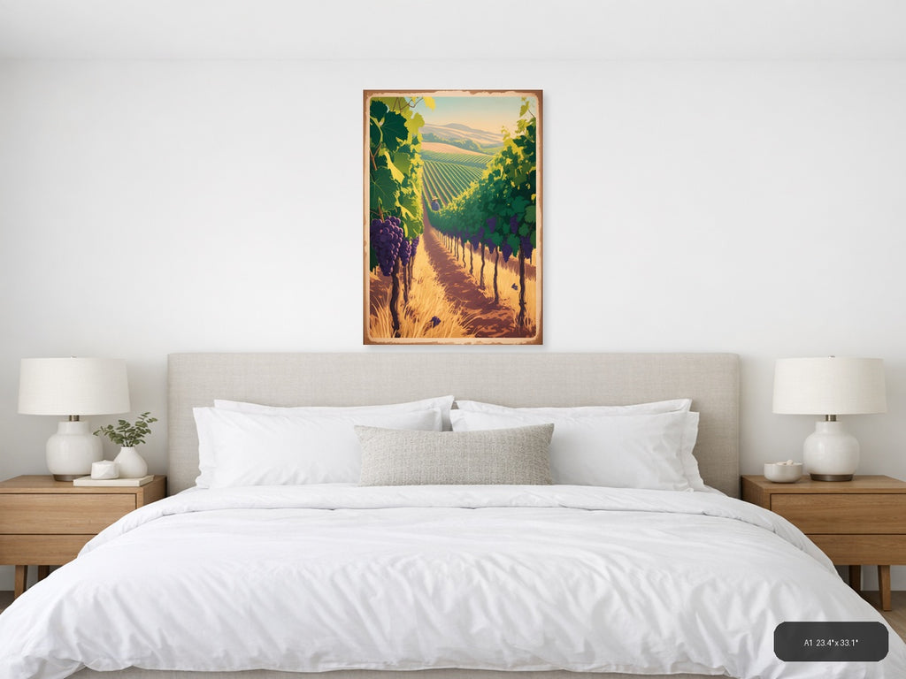 Vintage Vineyard Valley Landscape Wall Art — A1 / Bedroom