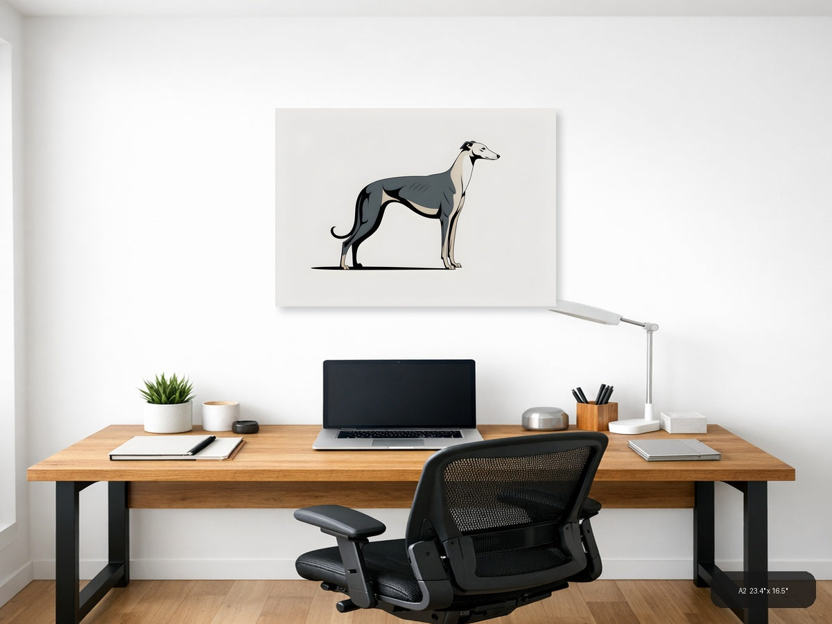 Minimalist Greyhound Dog Profile Landscape Wall Art — A2 / Office