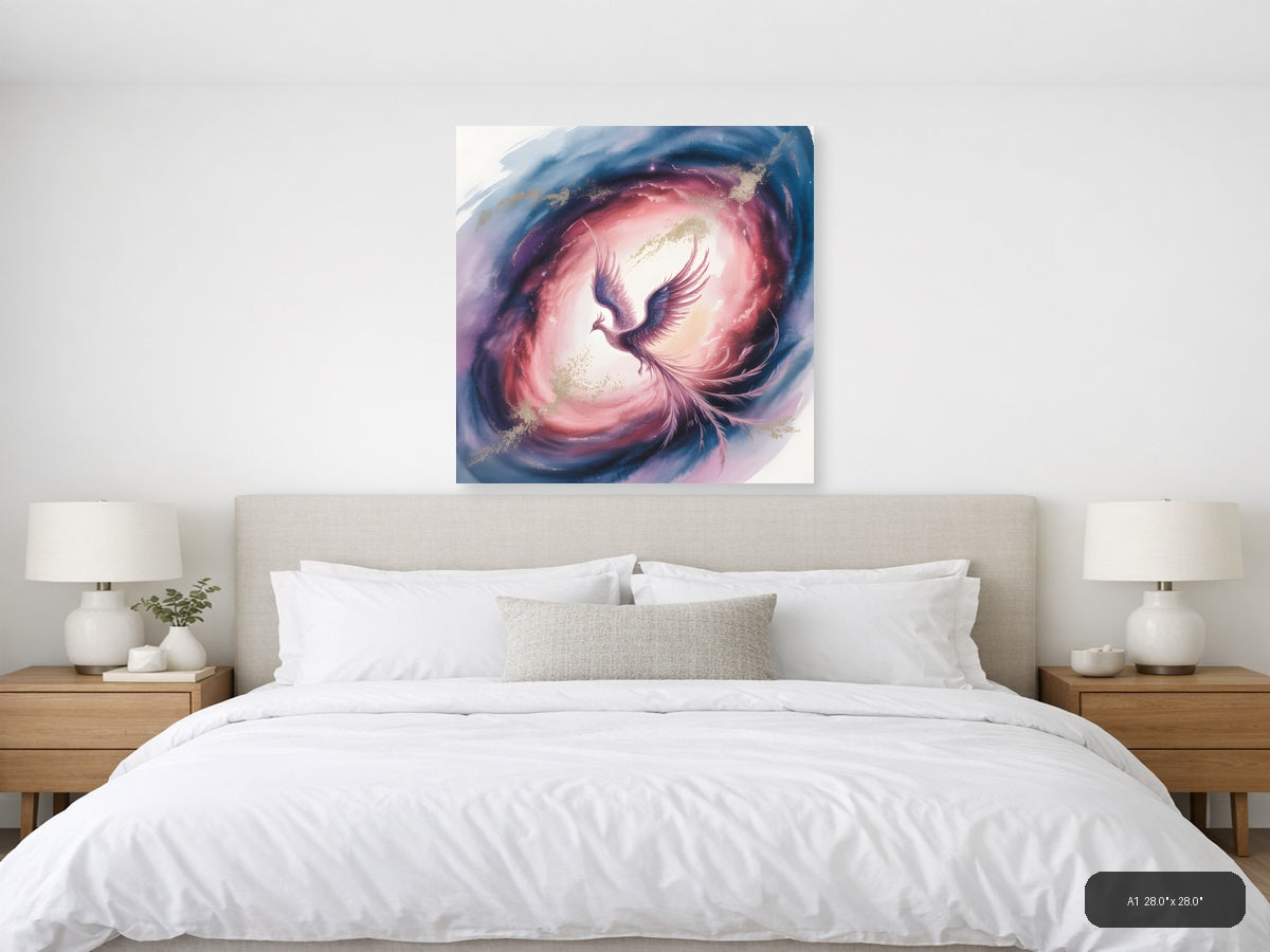 Mystical Phoenix Rising Watercolor Wall Art — A1 / Bedroom
