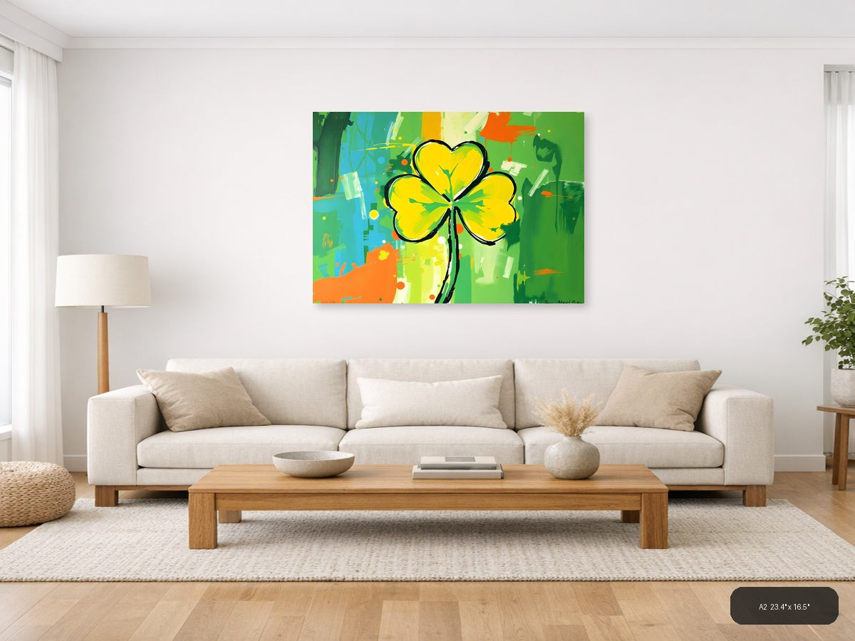 Yellow Four-Leaf Clover Abstract Flower Wall Art — A2 / Living Room