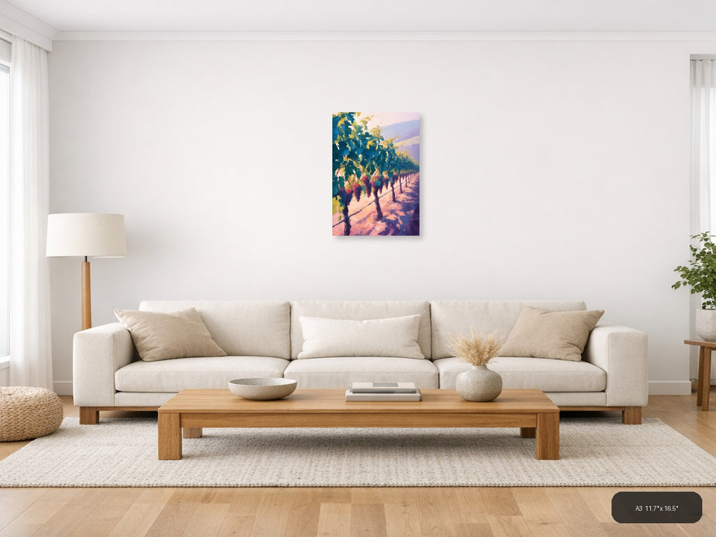 Vineyard Sunset Abstract Landscape Wall Art — A3 / Living Room