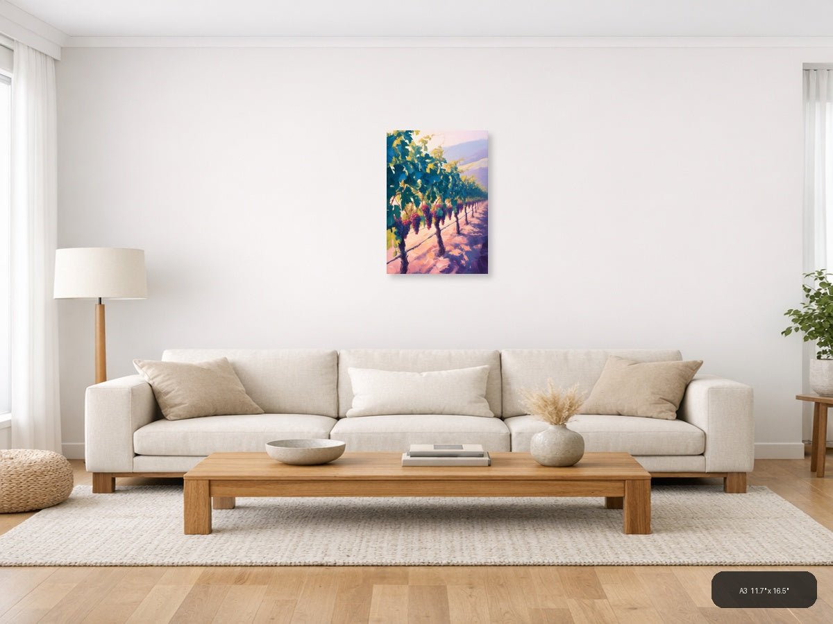Vineyard Sunset Abstract Landscape Wall Art — A3 / Living Room