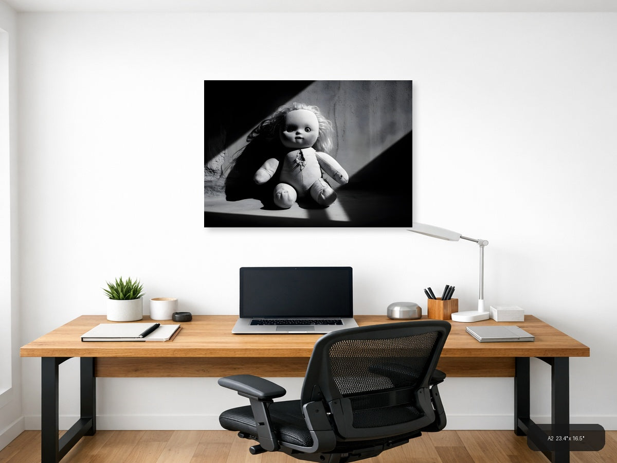 Haunting Doll Portrait Black and White Photography Wall Art — A2 / Office