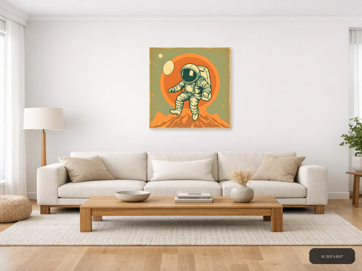 Vintage Astronaut on Mars - Retro Space Wall Art — A2 / Living Room
