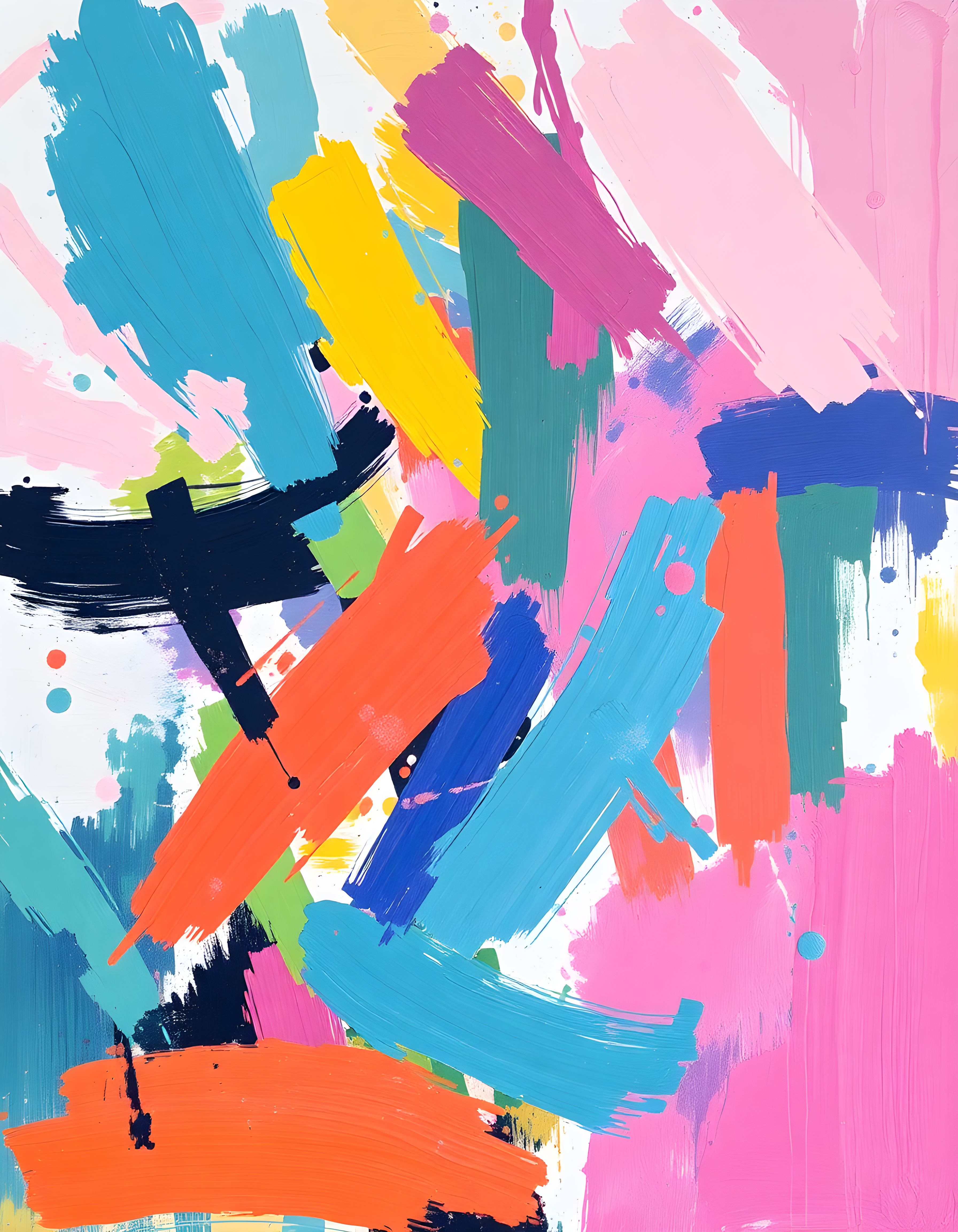 Vibrant Abstract Brushstrokes Colorful Modern Wall Art
