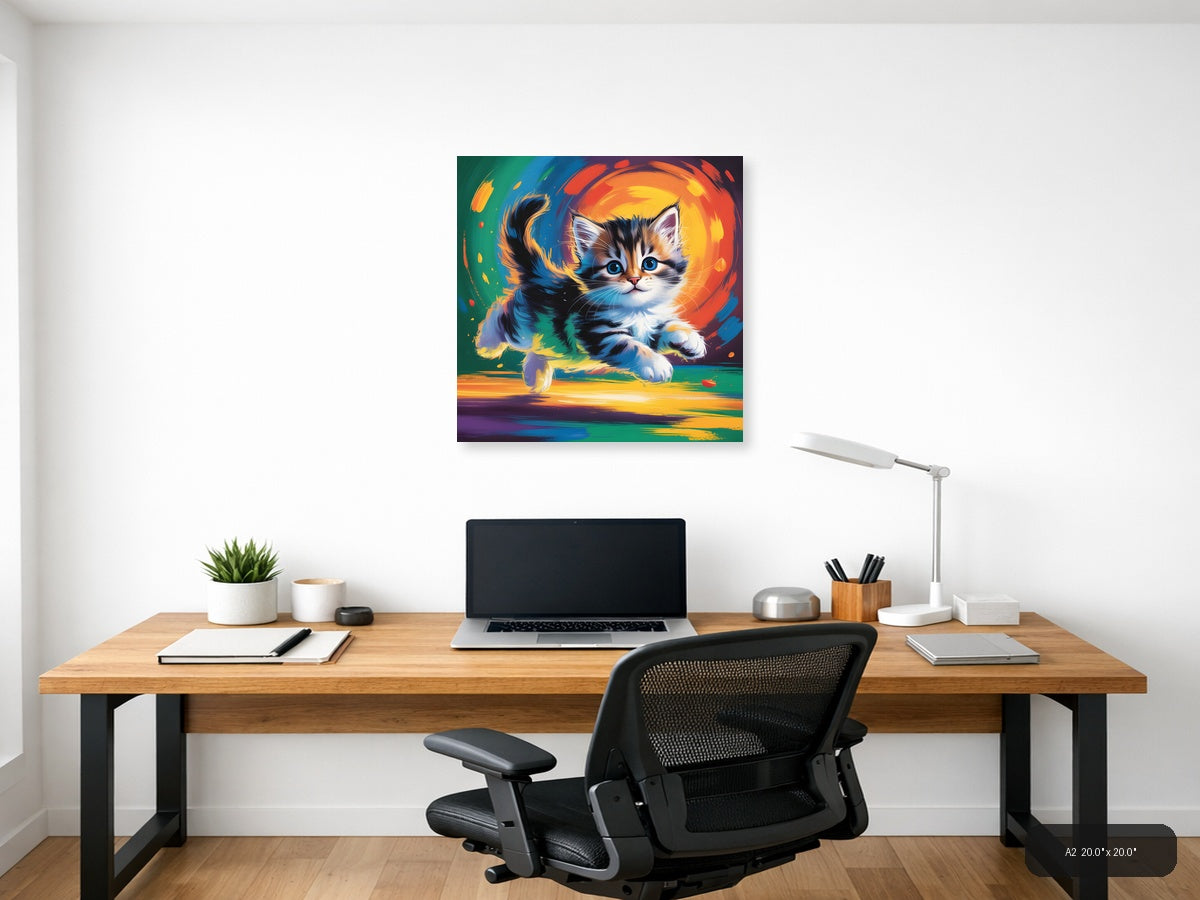 Colorful Abstract Kitten with Blue Eyes Wall Art — A2 / Office