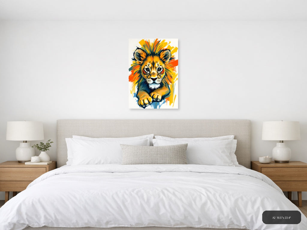Abstract Lion Head Portrait Vibrant Splatter Wall Art — A2 / Bedroom