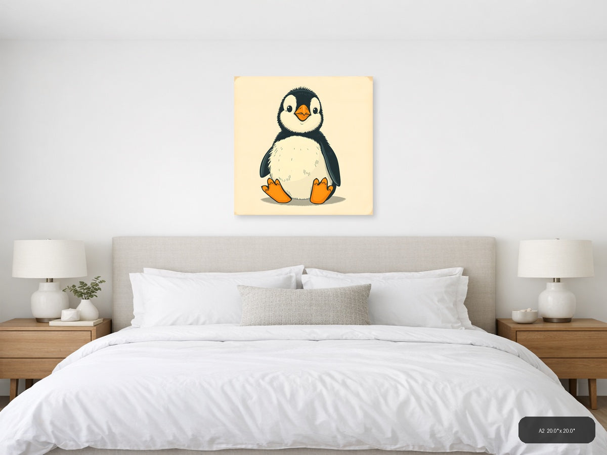 Cute Penguin Vintage Style Square Wall Art — A2 / Bedroom