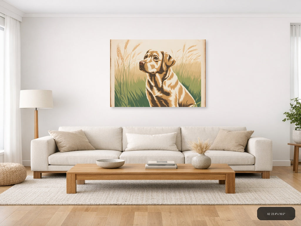 Vintage Hunting Dog in Wheat Field Wall Art — A2 / Living Room