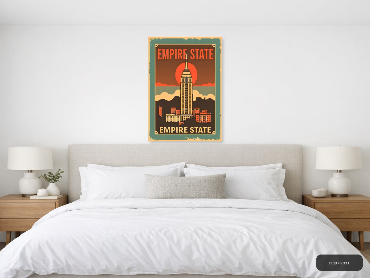 Empire State Building Vintage Poster Wall Art — A1 / Bedroom