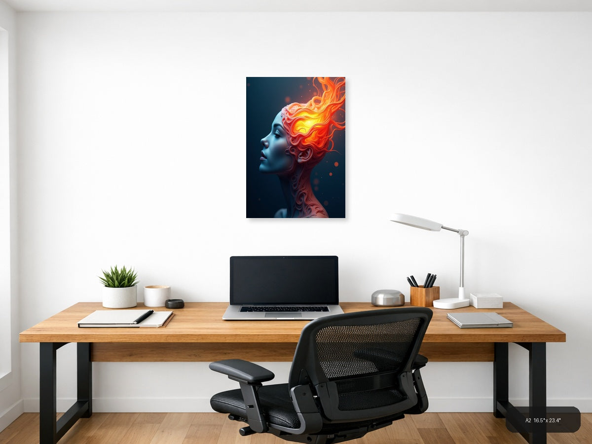 Abstract Fiery Head Portrait - Modern Digital Wall Art — A2 / Office