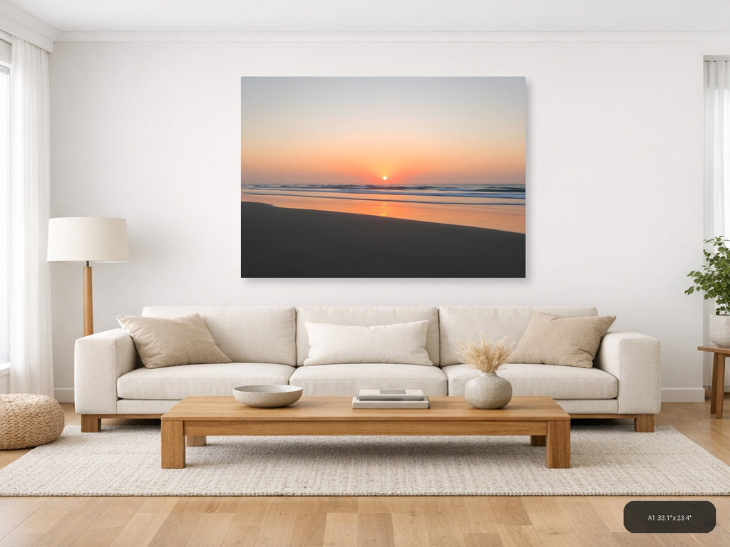 Minimalist Ocean Sunrise Beach Landscape Wall Art — A1 / Living Room