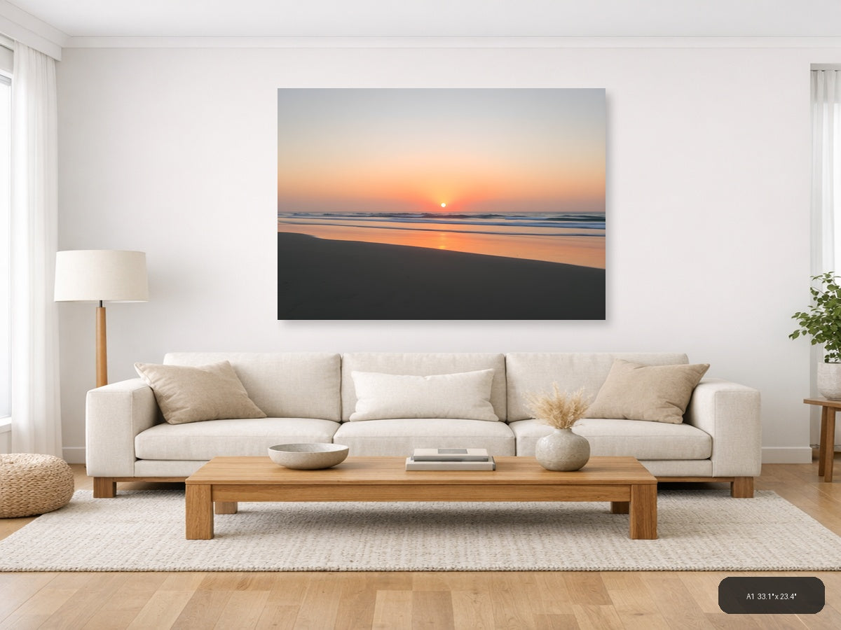 Minimalist Ocean Sunrise Beach Landscape Wall Art — A1 / Living Room
