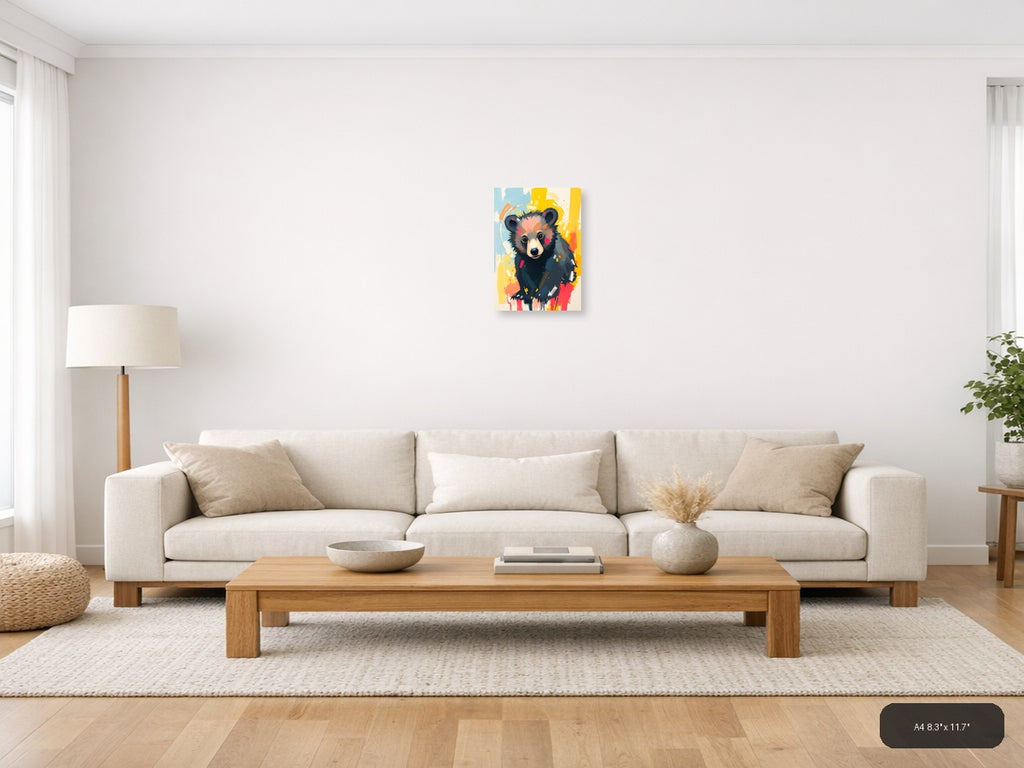 Abstract Colorful Bear Portrait Modern Wall Art — A4 / Living Room