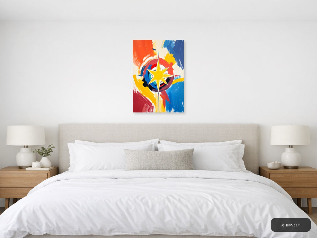 Abstract Compass Star - Colorful Modern Wall Art — A2 / Bedroom