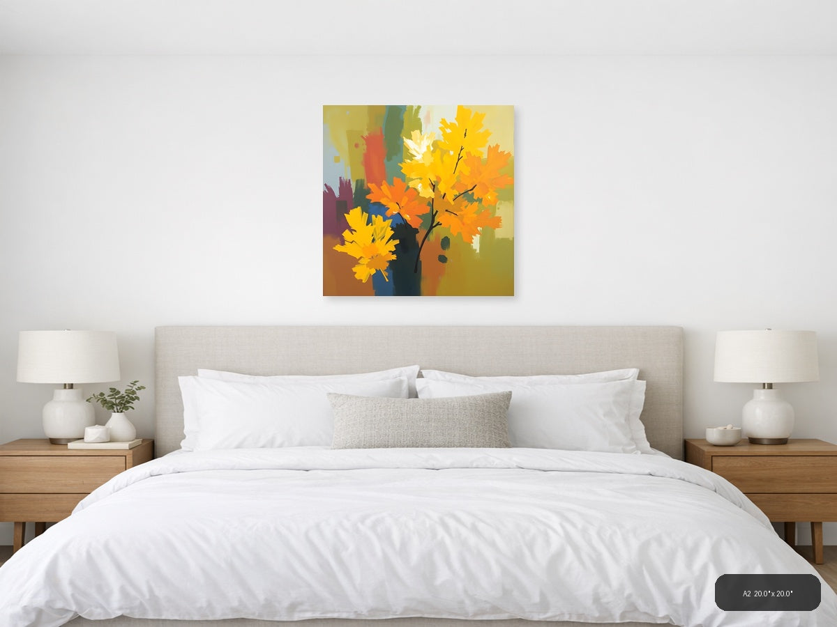 Abstract Autumn Leaves Branch Yellow Orange Wall Art — A2 / Bedroom