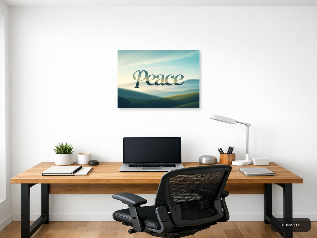 Peace Typography Landscape Mountain Wall Art — A3 / Office