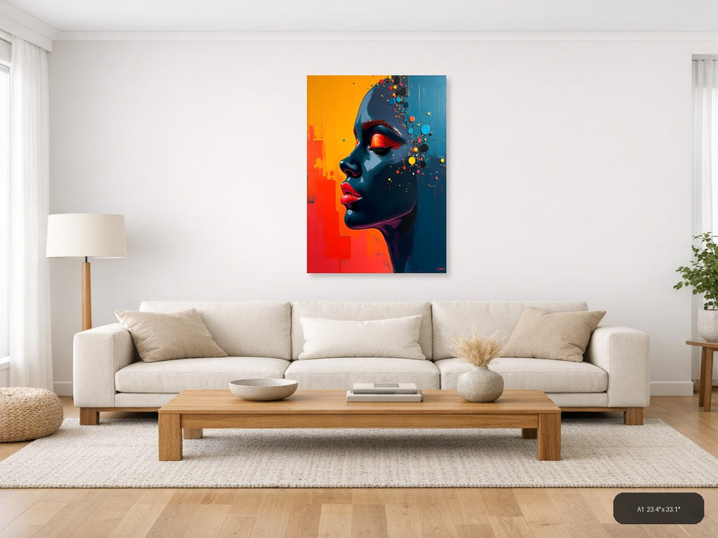 Colorful Abstract Portrait with Dispersing Particles Wall Art — A1 / Living Room