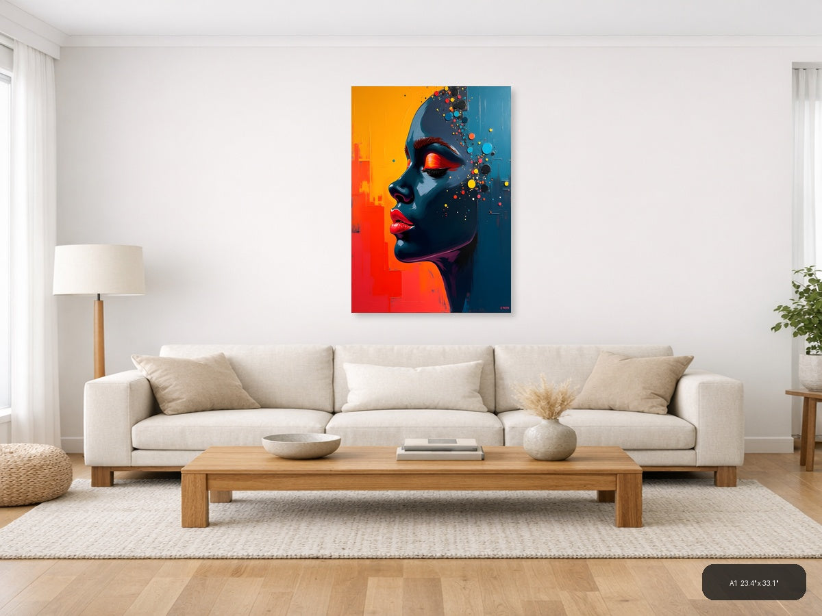 Colorful Abstract Portrait with Dispersing Particles Wall Art — A1 / Living Room