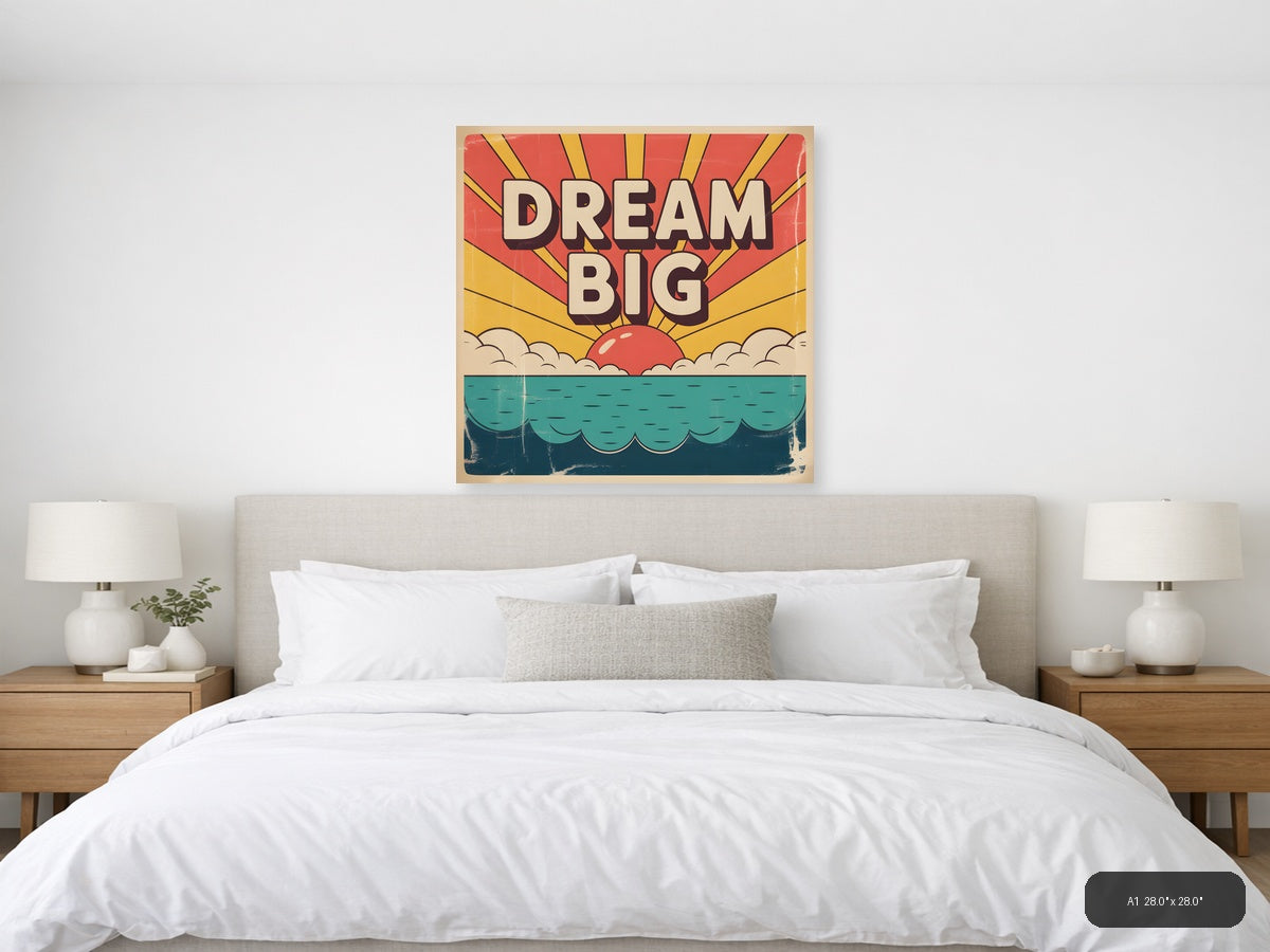 Dream Big Vintage Sunrise Ocean Wall Art — A1 / Bedroom