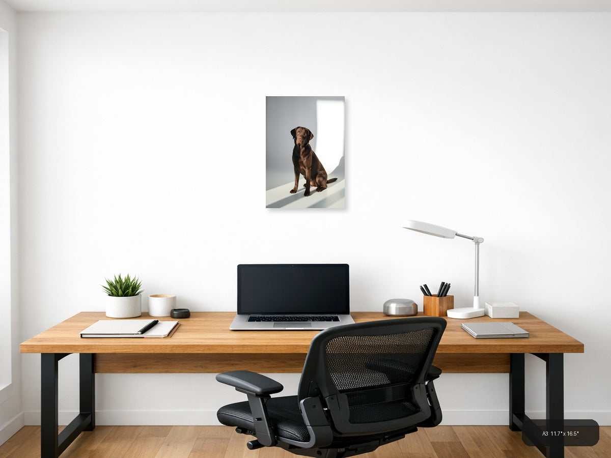 Chocolate Labrador Portrait Minimalist Wall Art — A3 / Office