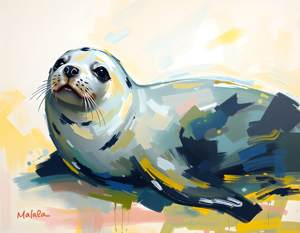 Abstract Seal Portrait with Yellow Accents Wall Art