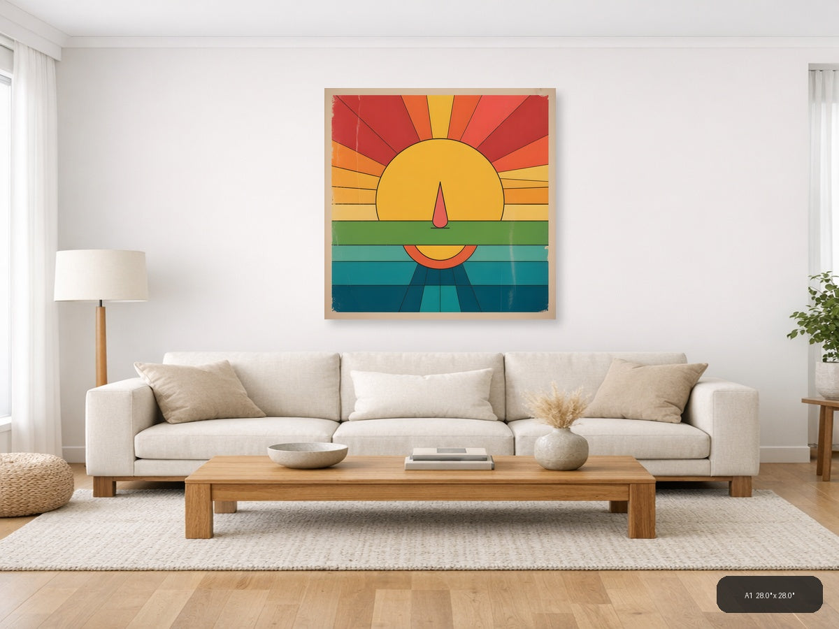 Vintage Sunset Over Water Geometric Wall Art — A1 / Living Room