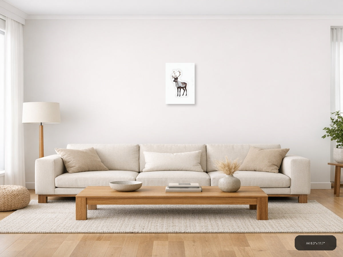 Minimalist Reindeer with Antlers Portrait Wall Art — A4 / Living Room