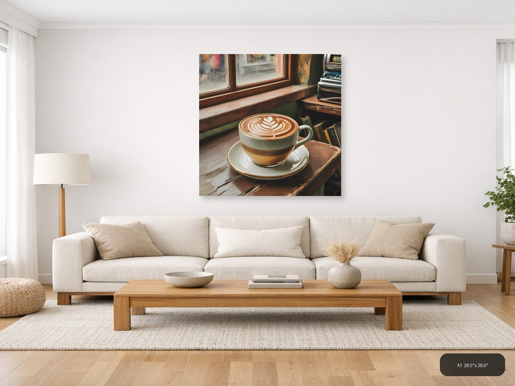 Vintage Coffee Latte Art by Window Wall Art — A1 / Living Room