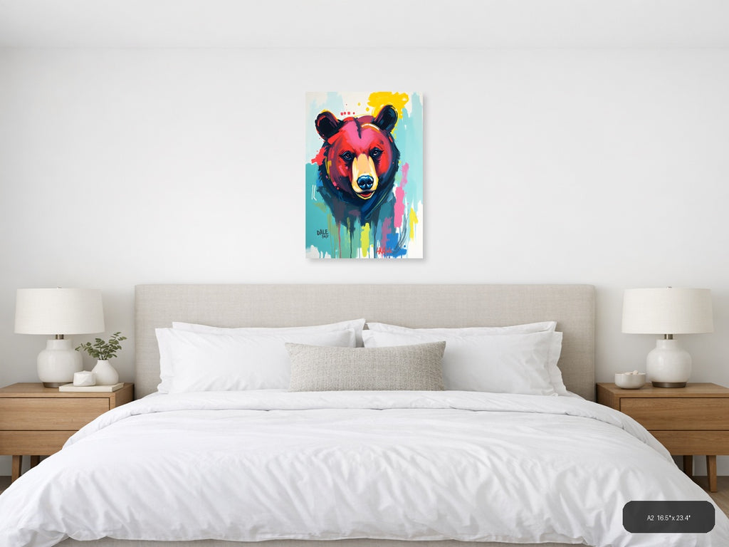 Colorful Abstract Bear Portrait Pop Art Wall Art — A2 / Bedroom