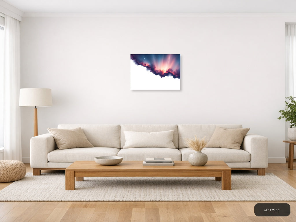 Cosmic Nebula Cloud Minimalist Landscape Wall Art — A4 / Living Room