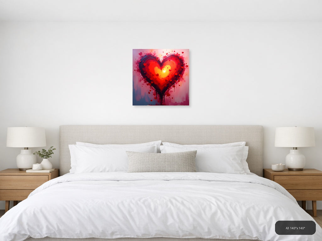 Abstract Glowing Heart with Radiant Center Wall Art — A3 / Bedroom