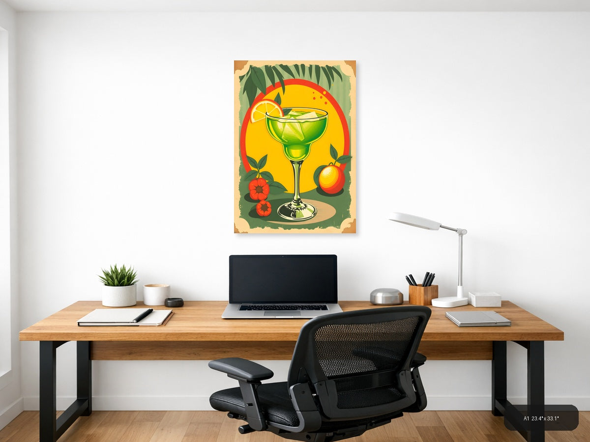 Vintage Margarita Cocktail with Citrus Fruits Wall Art — A1 / Office