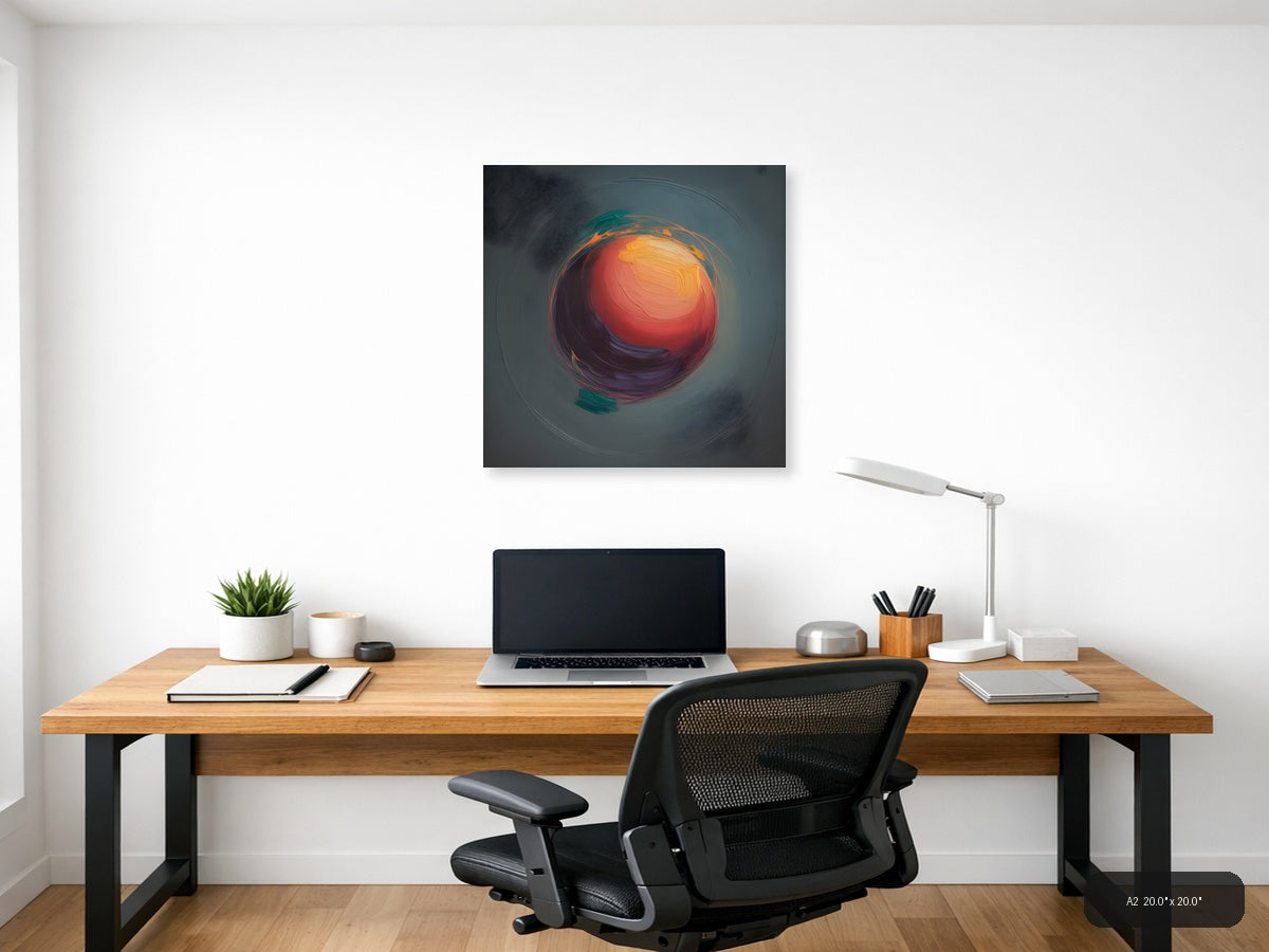 Abstract Swirling Orb Red Orange Teal Wall Art — A2 / Office