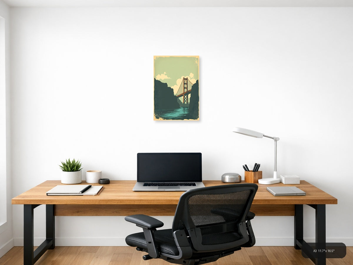 Golden Gate Bridge Vintage Landscape Wall Art — A3 / Office