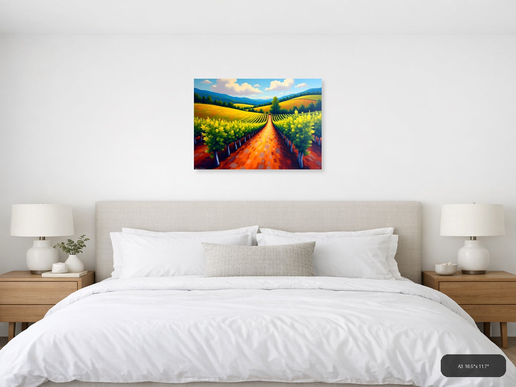 Vibrant Vineyard Landscape Abstract Wall Art — A3 / Bedroom