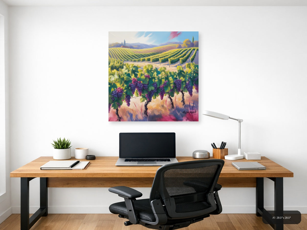 Purple Grapes Vineyard Landscape Abstract Wall Art — A1 / Office