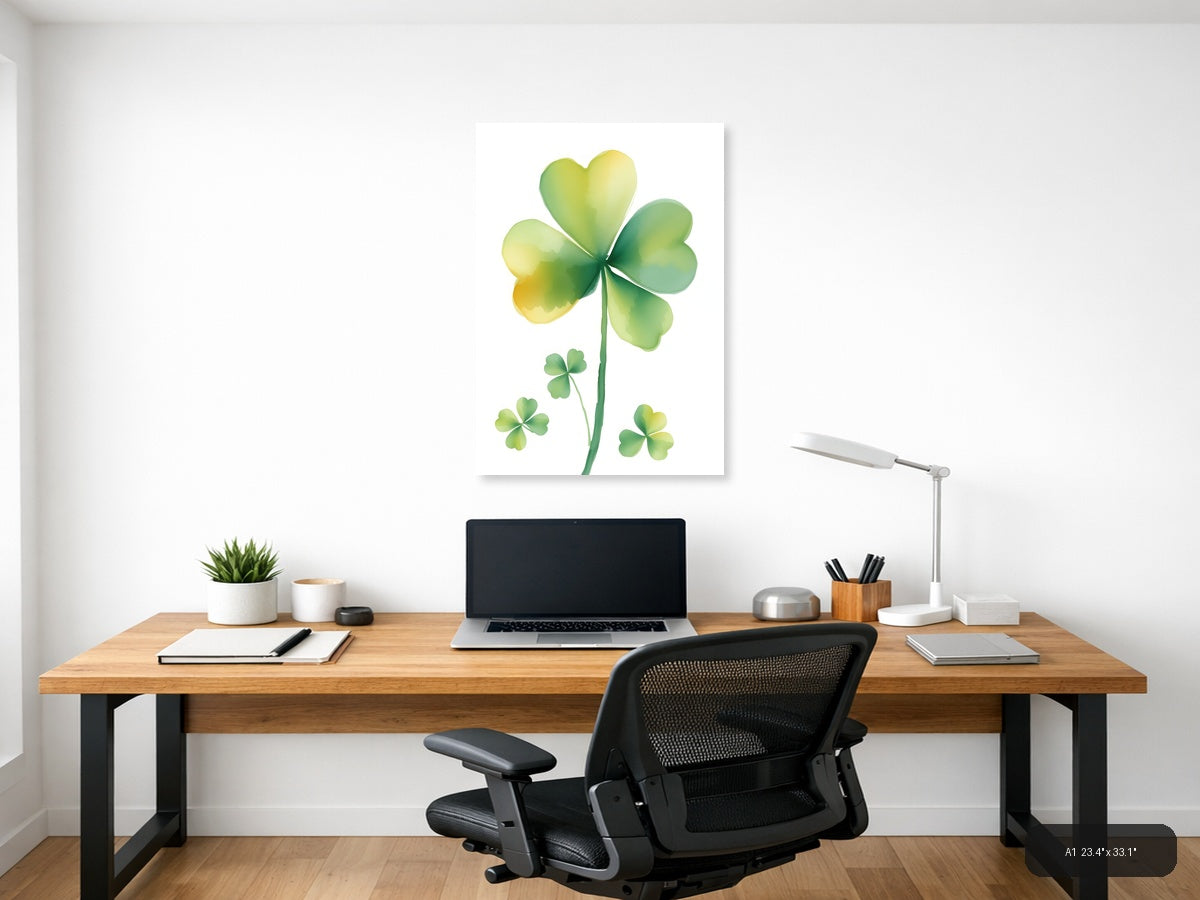 Four Leaf Clover Watercolor Portrait Wall Art — A1 / Office