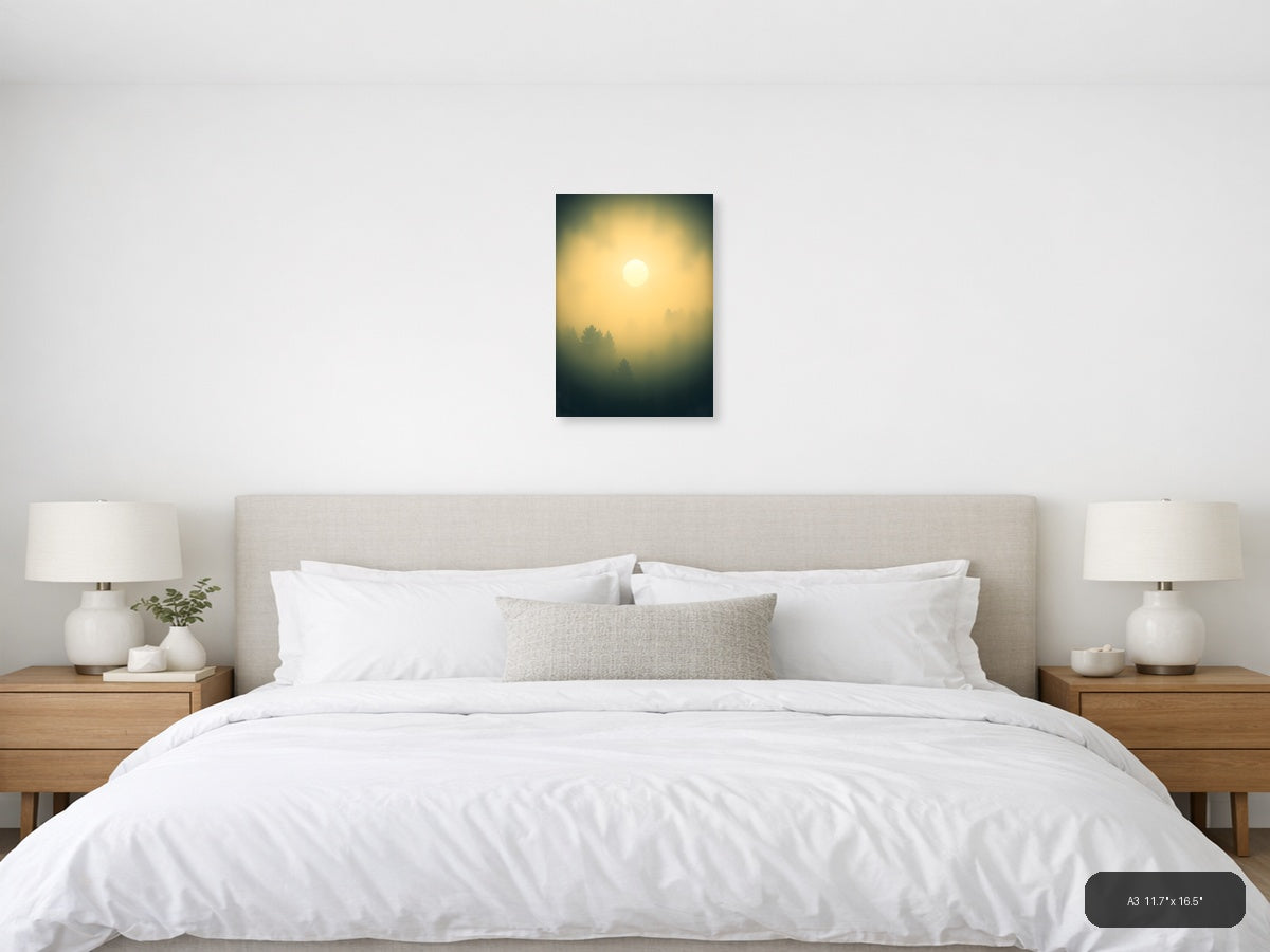 Vintage Misty Forest Sun Rise Wall Art — A3 / Bedroom