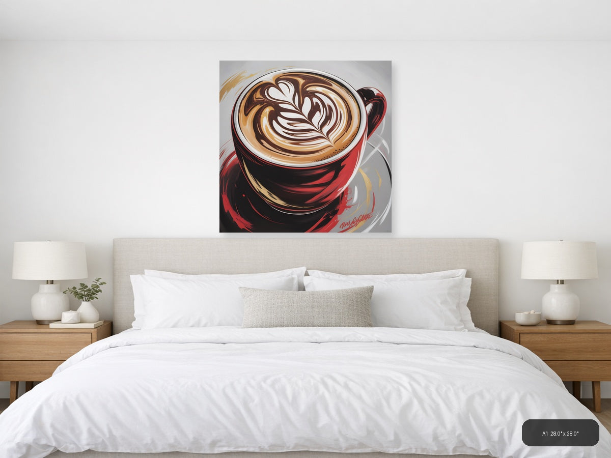 Red Coffee Cup Latte Art Abstract Wall Art — A1 / Bedroom