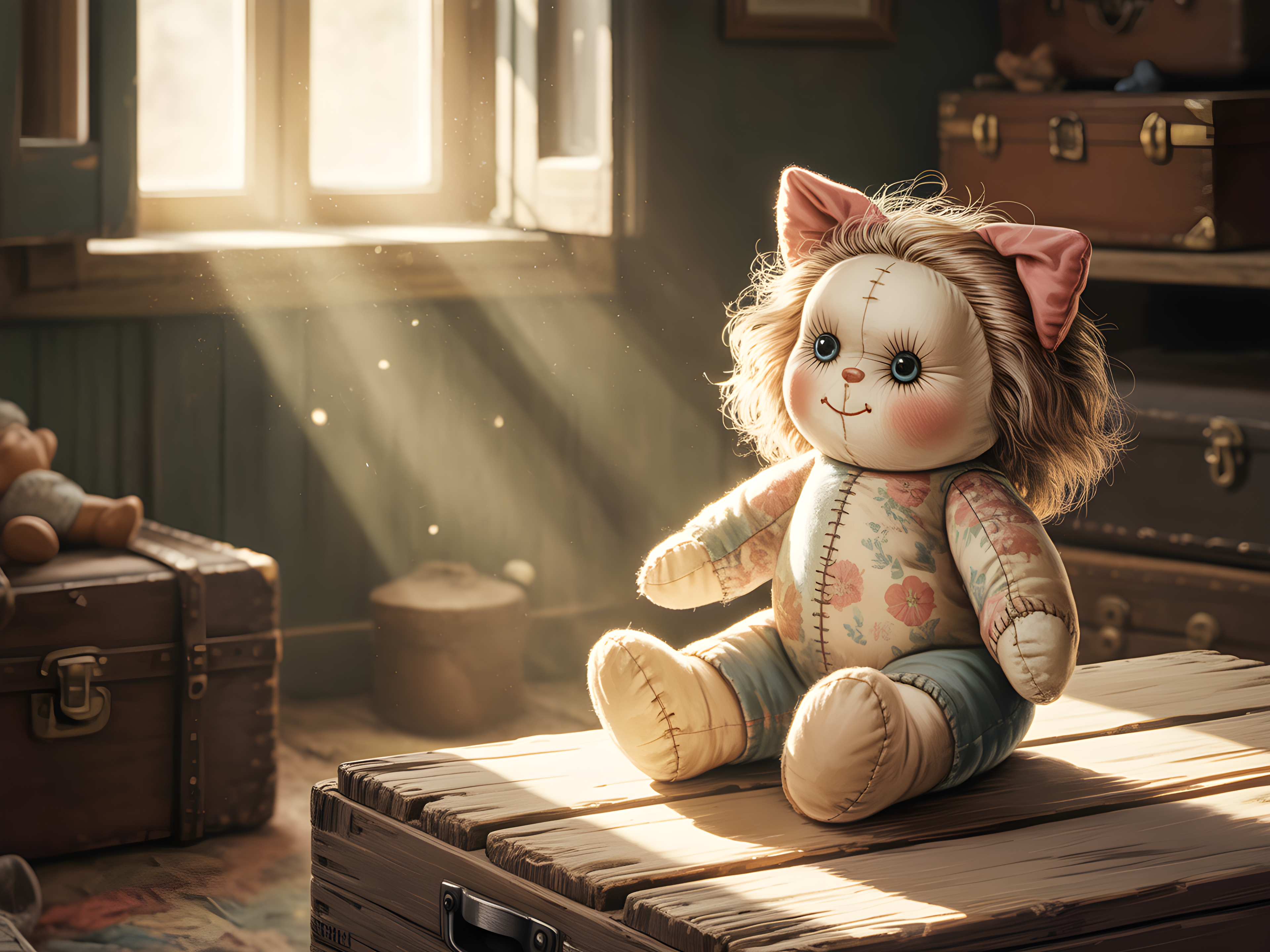 Vintage Stitched Doll in Sunlit Room Wall Art