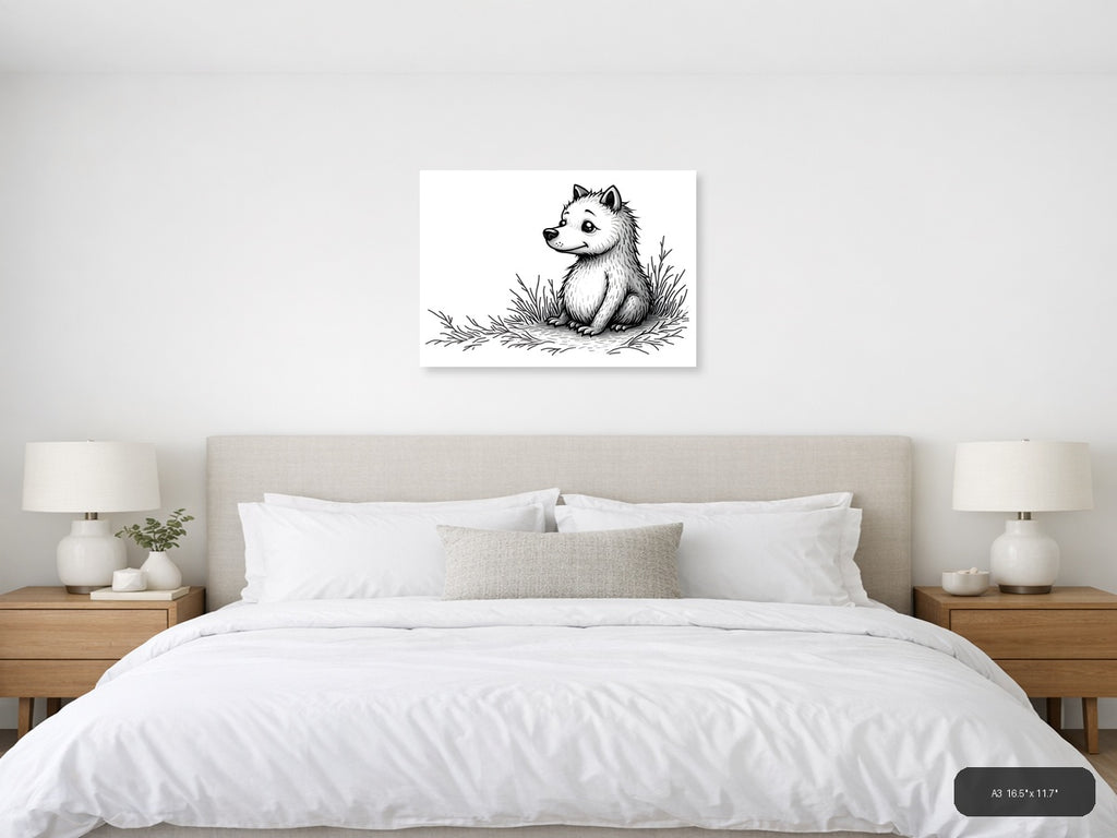 Cute Woodland Fox Line Art Illustration Wall Art — A3 / Bedroom